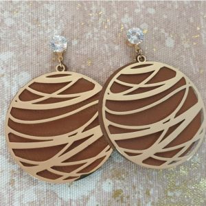 Gold Leather Diamante Earrings