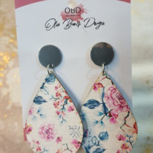 Silver Floral Leather Earrings