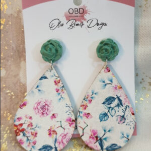 Mint Rose Clay & Leather Earrings