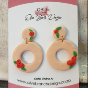 Round Floral Clay Earrings