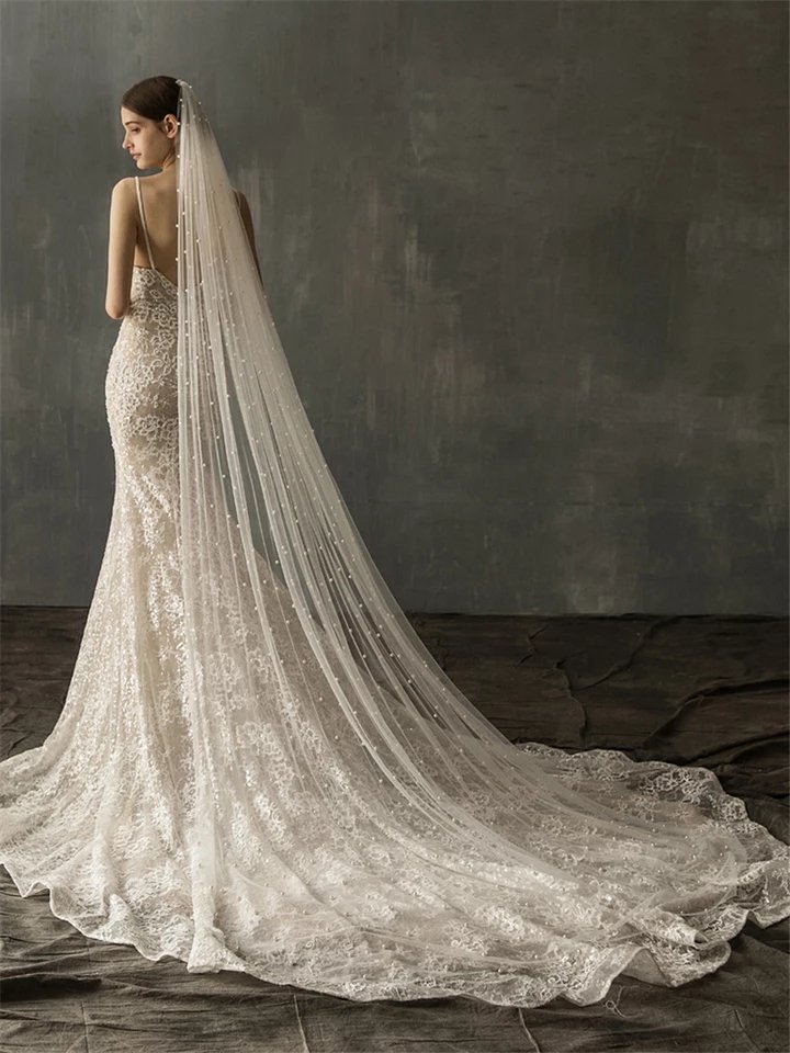 Chapel Length Pearl Beaded Veil - One Tier - Image 2