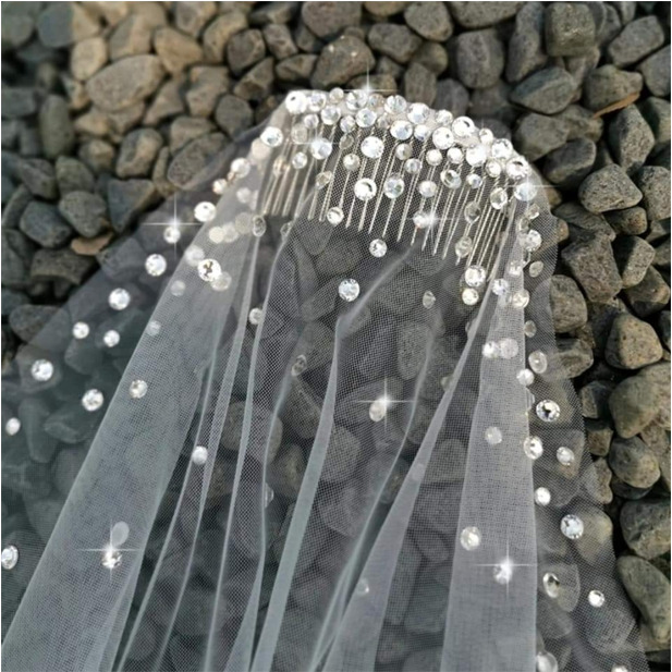 Crystal Beaded Cathedral Length Veil - Two Tier - Image 4