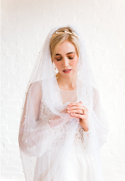 Cathedral Length Pearl Beaded Veil - Two Tier - Image 6