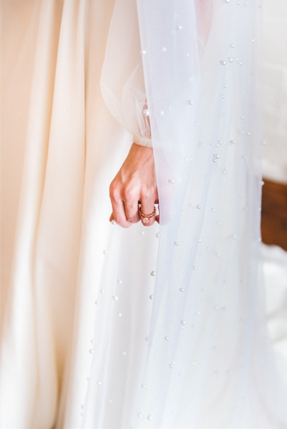 Cathedral Length Pearl Beaded Veil - Two Tier - Image 5