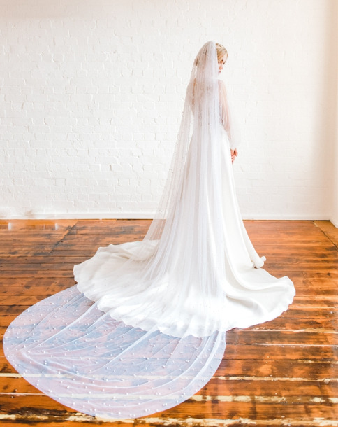 Cathedral Length Pearl Beaded Veil - Two Tier - Image 2