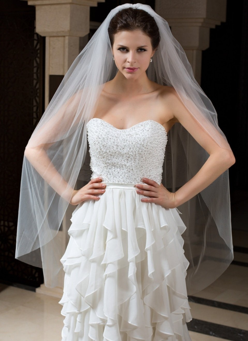 Waltz Length Veil - Plain Cut Edge