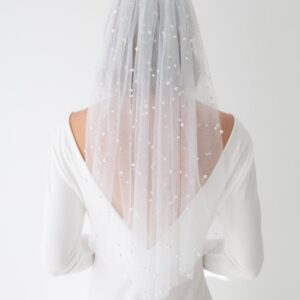 Elbow Length Pearl Beaded Veil - Two Tier