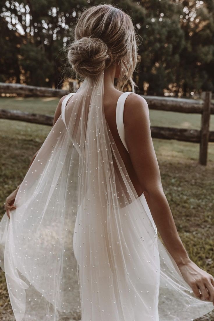 Fingertip Length Pearl Veil - One Tier - Image 2
