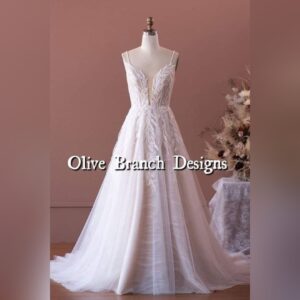 Beaded Strap Plunging Shimmery Lace A-line Wedding Dress