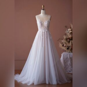 Romantic Beaded Lace Illusion A-line Bridal Dress