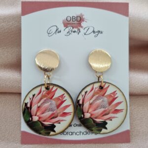 18ct Gold Wooden Protea Dangle Earrings
