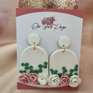 Bridal White Half Moon and roses Dangle Earrings