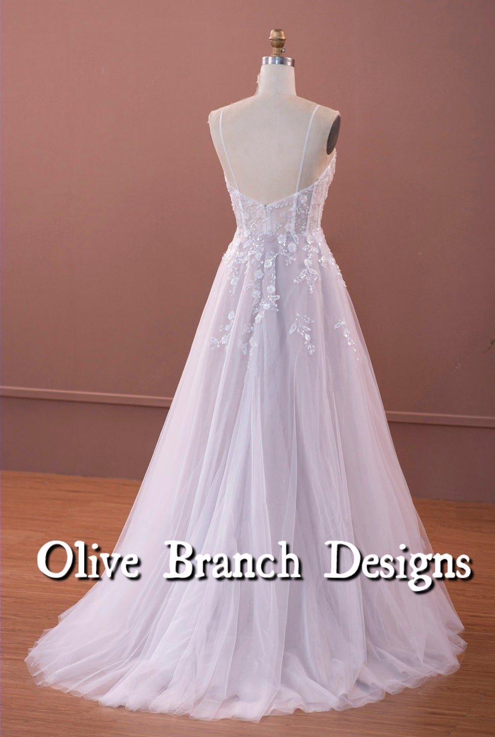 Ethereal Corset Straps Sequined Flower Lace Wedding Dress - Image 3