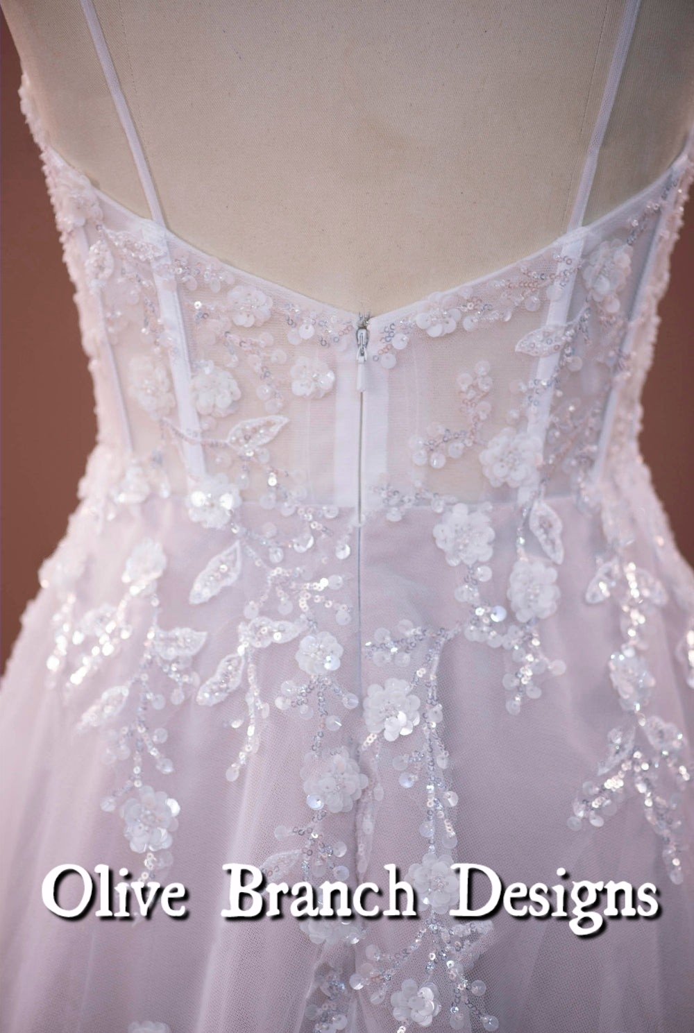 Ethereal Corset Straps Sequined Flower Lace Wedding Dress - Image 4