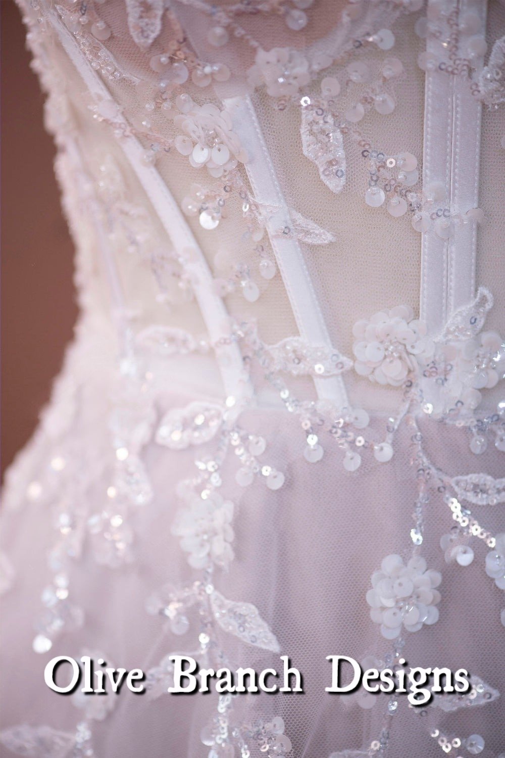 Ethereal Corset Straps Sequined Flower Lace Wedding Dress - Image 5