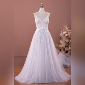 Ethereal Corset Straps Sequined Flower Lace Wedding Dress