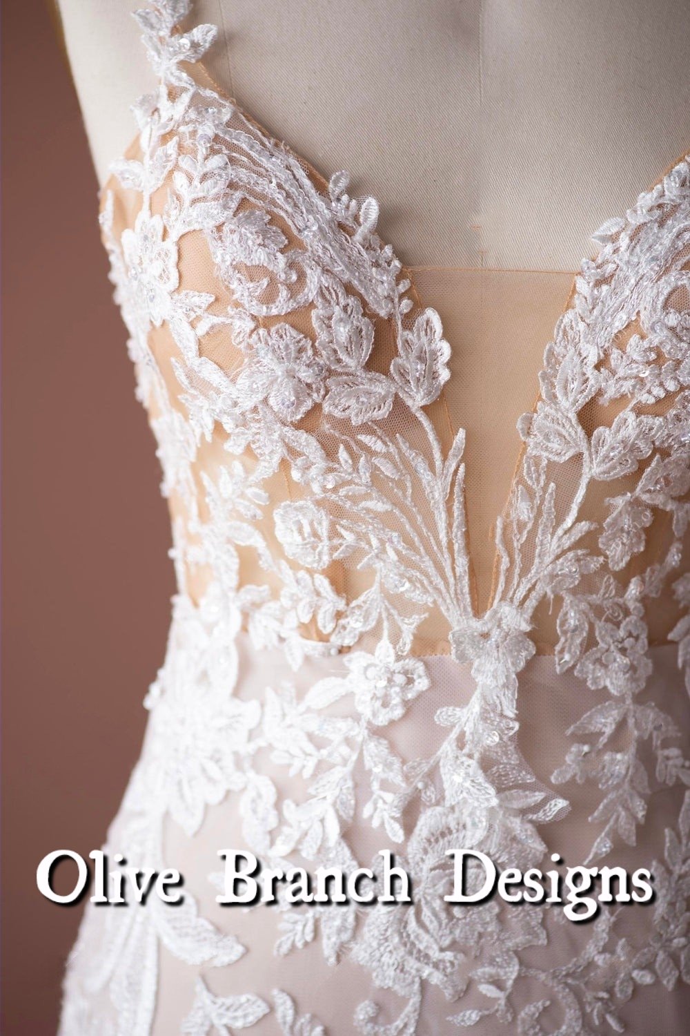 Thin Straps Flower Lace Wedding Dress with Cutout Train - Image 3