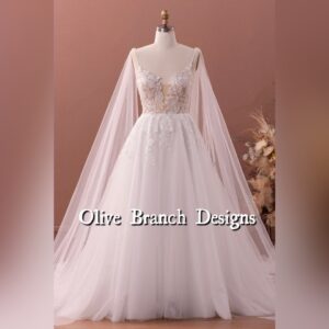 A-line Lace Tulle Spaghetti Straps Wedding Dress