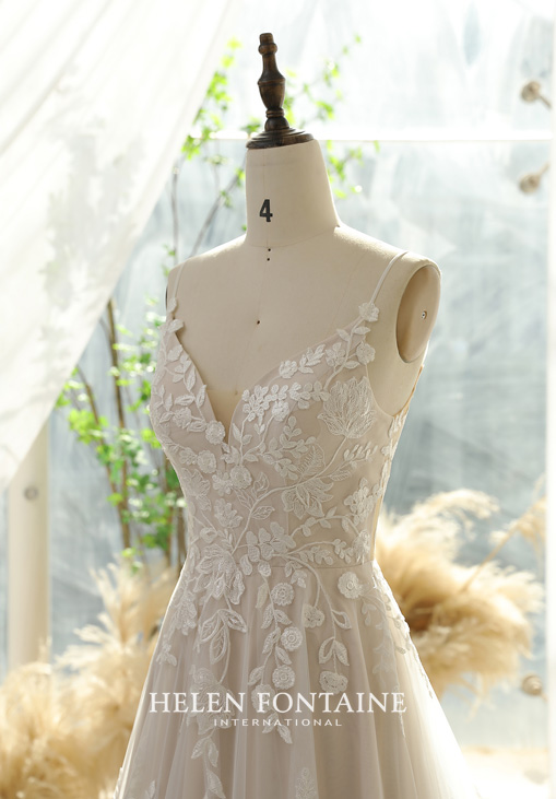 UNIQUE FLORAL A-LINE BRIDAL DRESS WITH SEQUINED LACE - Image 3