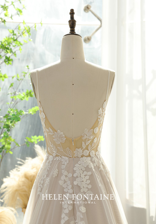 UNIQUE FLORAL A-LINE BRIDAL DRESS WITH SEQUINED LACE - Image 4