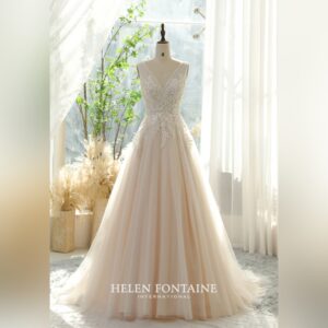 PLEATED TULLE TOP AND FLORAL APPLIQUES, WITH ALL-OVER DELICATE LACE UNDERLAID