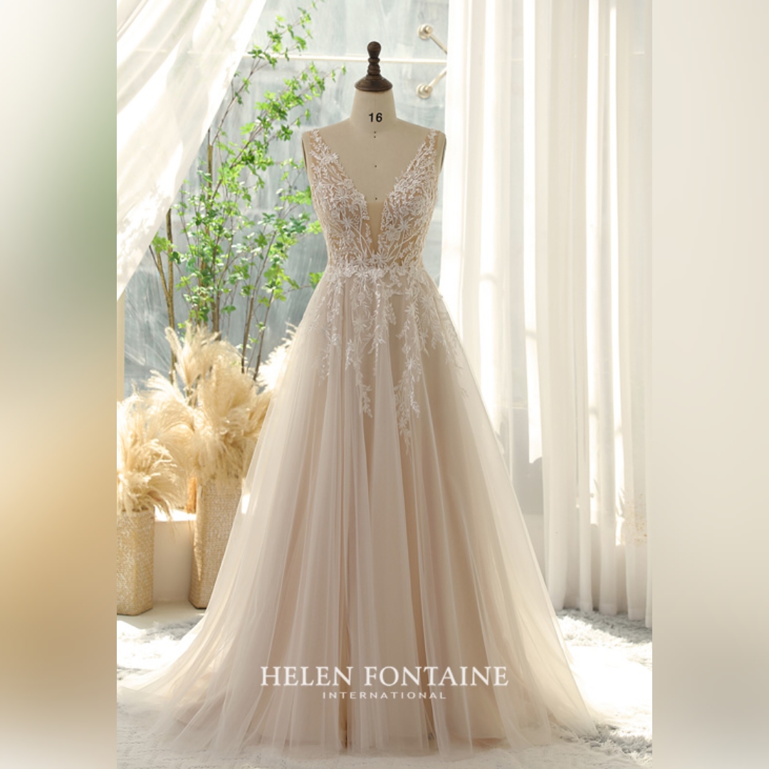 PLUNGE V-NECK BRIDAL DRESS WITH SLIT