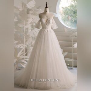 A-LINE GLITTERING WEDDING GOWN WITH DETACHABLE OFF-THE-SHOULDER STRAPS