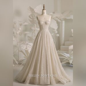 A-LINE SPARKLY CORSET WEDDING GOWN WITH DETACHABLE LACE STRAPS
