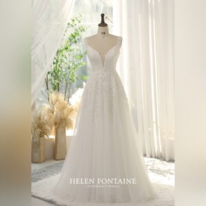 A-LINE WEDDING GOWN WITH INTRICATE LACE AND BEADING, AND SPARKLING TULLE