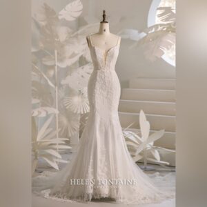 APPLIQUES AND LACE MERMAID WEDDING DRESS WITH BEADED STRAPS