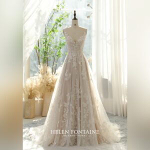 UNIQUE FLORAL A-LINE BRIDAL DRESS WITH SEQUINED LACE