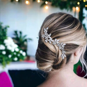 1pc White Flower & Rhinestone Bridal Headband Hair Accessory - Silver