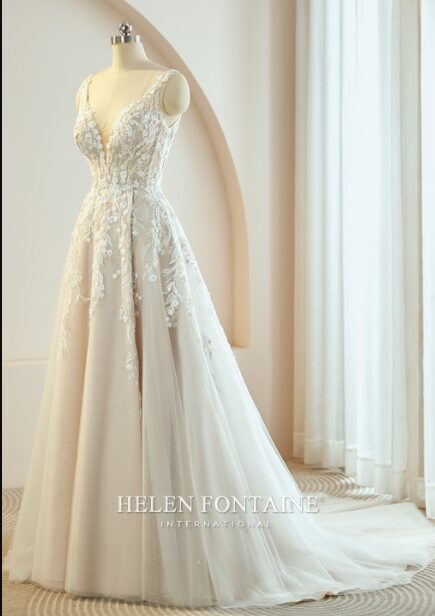 BEADED 3D LACE WEDDING GOWN WITH SLIT ON THE SKIRT - Image 2