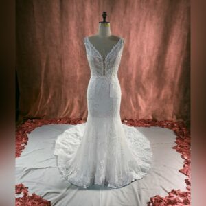 Plunging Neck Lace Sleeveless Mermaid Wedding Gown