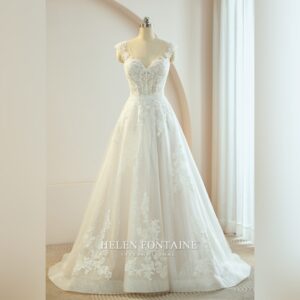 BEADED LACE AND GLITTER TULLE WEDDING GOWN