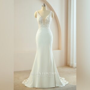 CREPE MERMAID BRIDAL DRESS FEATURING EXTRAVAGANT DETACHABLE SLEEVES AND CUTOUT TRAIN