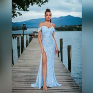 Off Shoulder Blue Sequins Dress