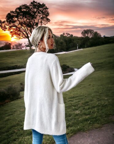 Pocket Fuzzy Cardigan - White - Image 2