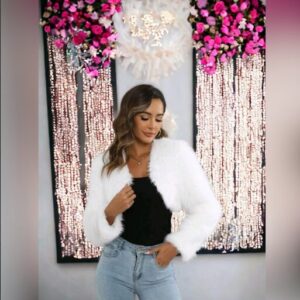 Open Front Fuzzy Coat - White