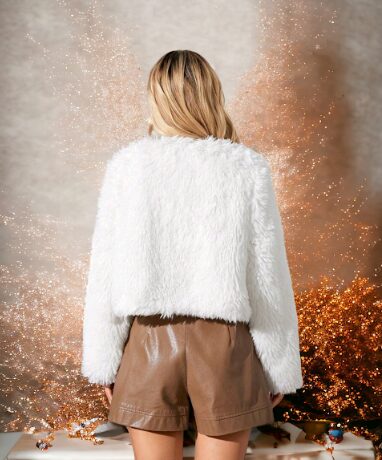 Open Front Fuzzy Coat - White - Image 2