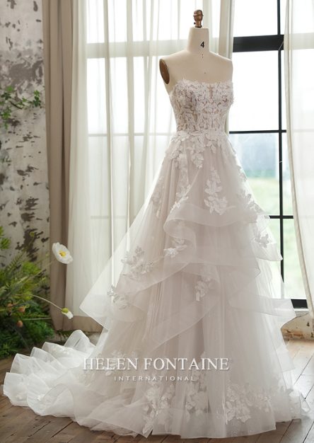 A-LINE WEDDING DRESS WITH FLOUNCE SKIRT AND 3D FLOWERS - Image 2