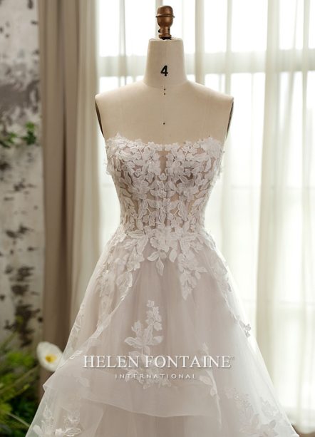 A-LINE WEDDING DRESS WITH FLOUNCE SKIRT AND 3D FLOWERS - Image 4