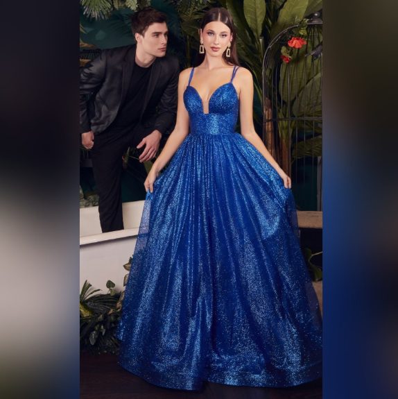 Corset-Back Long Glitter Ball Gown