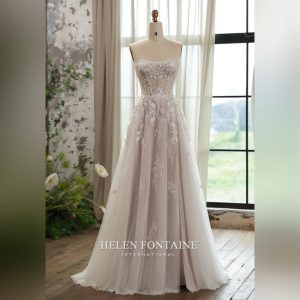 A-LINE ROMANTIC FLORAL GOWN WITH CORSET BODICE AND SLIT
