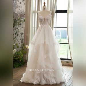 BRDIAL GOWN WITH V-NECK AND FLOUNCES ON THE SKIRT