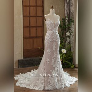 BRIDAL FLORAL LACE AND BEADED NECKLINE