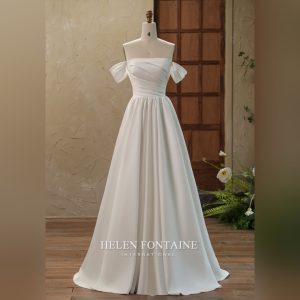 BALL GOWN WITH PLEATED BODICE AND OFF-THE-SHOULDER STRAPS