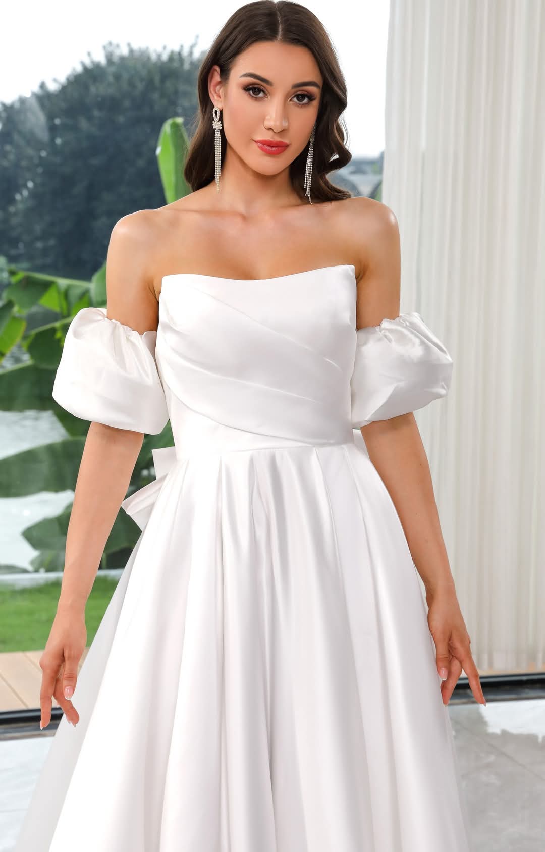 Detachable Sleeves A-Line Satin dress - Image 2