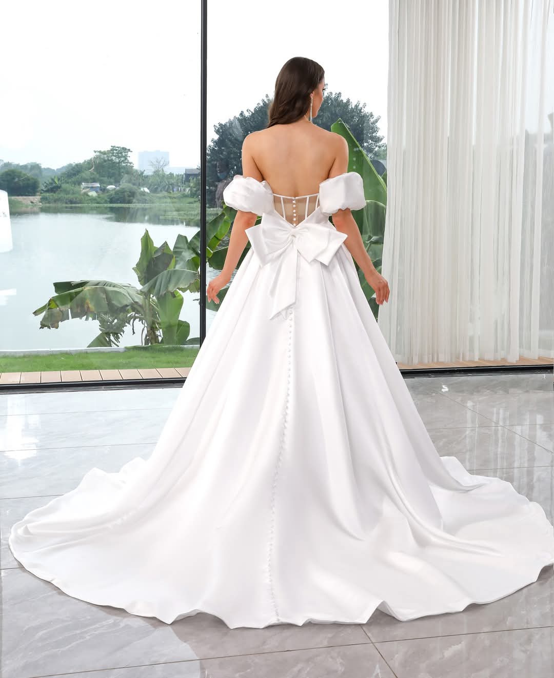 Detachable Sleeves A-Line Satin dress - Image 4