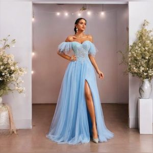 Baby Blue Off-Shoulder Evening Dress